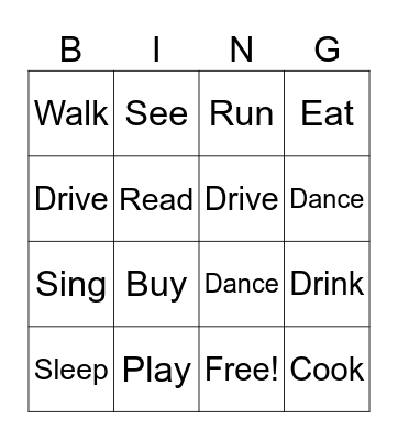 Action Verbs Bingo Card