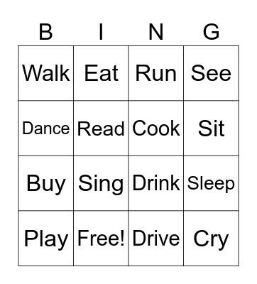 Action Verbs Bingo Card