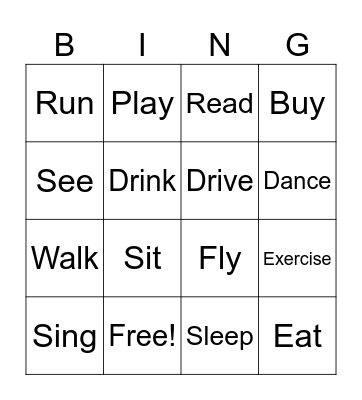 Action Verbs Bingo Card