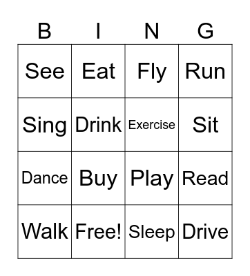 Action Verbs Bingo Card