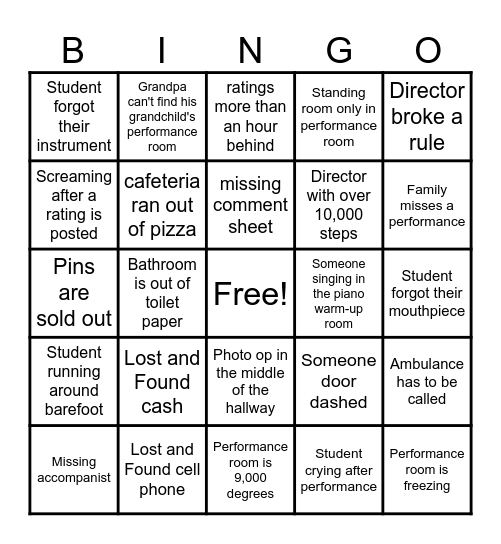 Junior High Solo and Ensemble Bingo Card