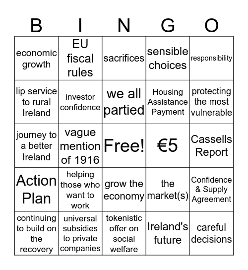 Budget Day Bingo Card