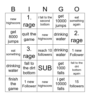 Jump King Bingo Card