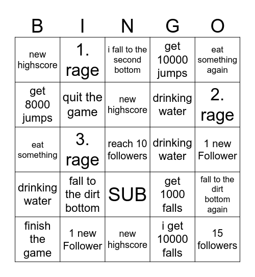 Jump King Bingo Card