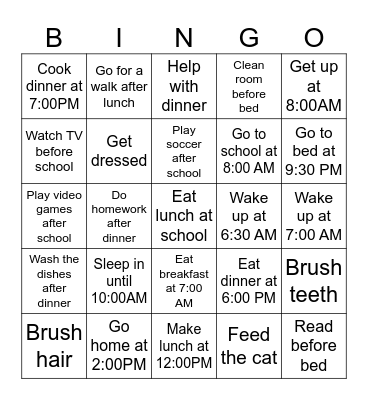 Daily Routines Bingo Card