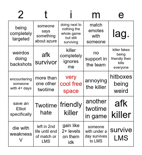 Twotime bingo :p Bingo Card
