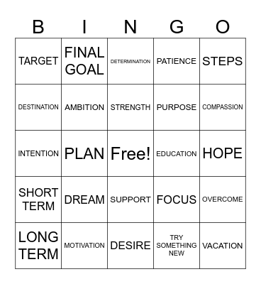 GOALS Bingo Card
