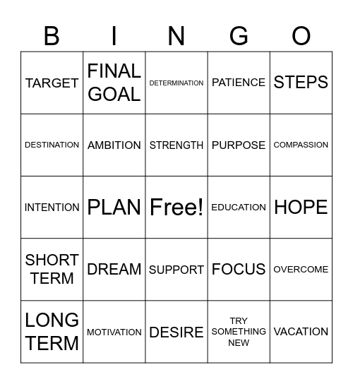 GOALS Bingo Card