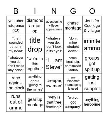 Minecraft Bingo Card