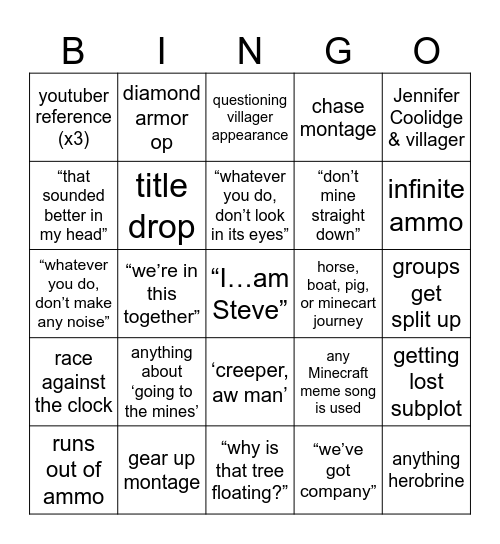 Minecraft Bingo Card