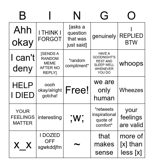 kaz Bingo Card