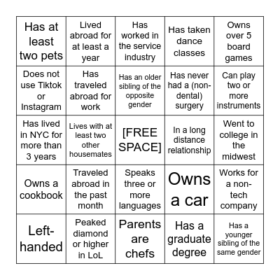Social Bingo! Bingo Card