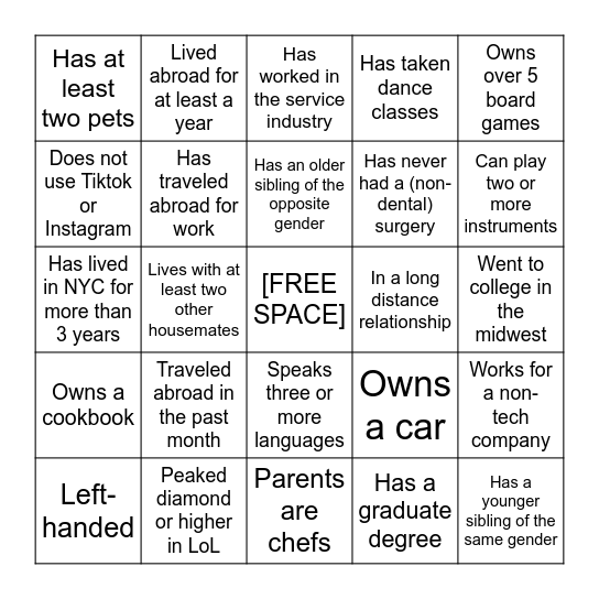 Social Bingo! Bingo Card