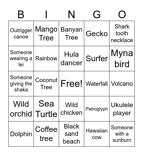 Hawaii Bingo Card
