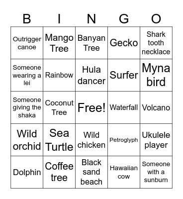 Hawaii Bingo Card