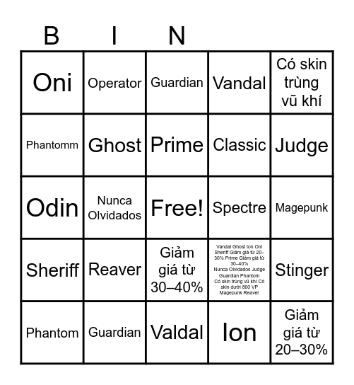 Minh bé Bingo Card