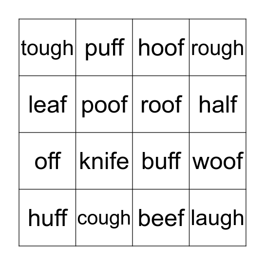 Final /f/ Bingo Card