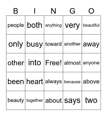 Module 7 Heart Word Review (Struct. Lit - Into Reading) Bingo Card