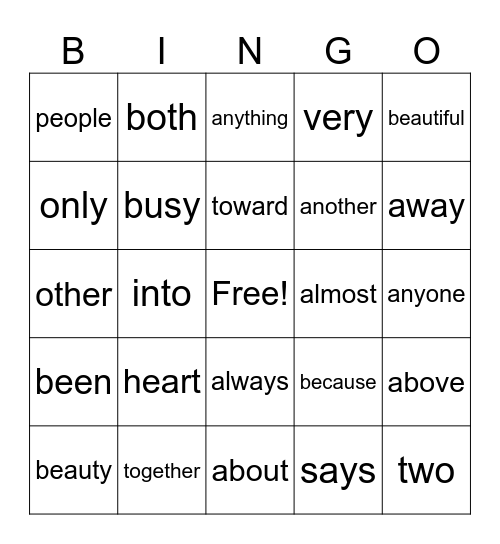 Module 7 Heart Word Review (Struct. Lit - Into Reading) Bingo Card