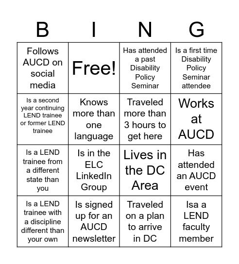 FIND SOMEONE WHO... Bingo Card