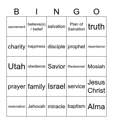General conference bingo Card