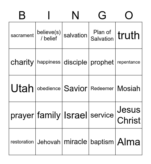 General conference bingo Card