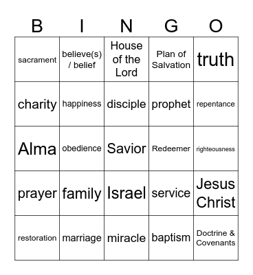 General conference bingo Card