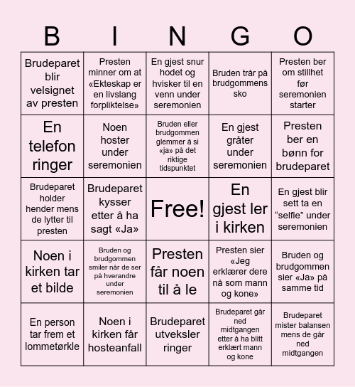 Bryllup Bingo Card