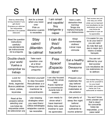 SMART Test Taking! Bingo Card