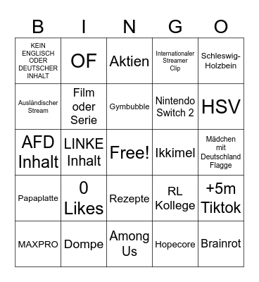 Tiktok Bingo Card