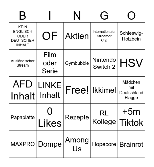 Tiktok Bingo Card