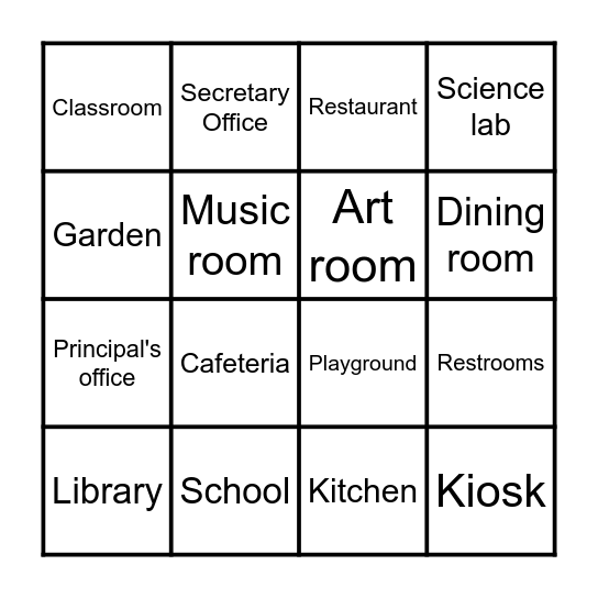 Places at school Bingo Card