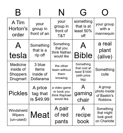 Take A Picture of.. Bingo Card