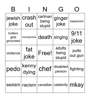 south park bingo Card