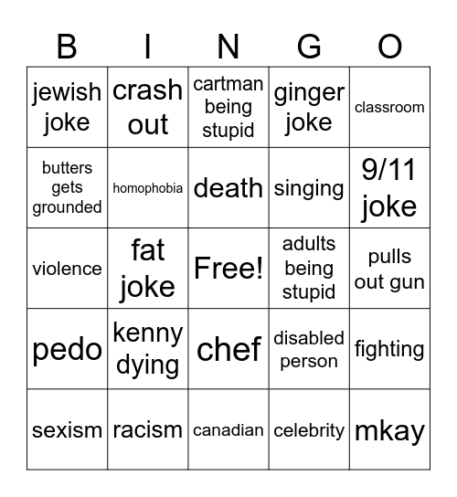 south park bingo Card
