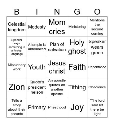 General Conference Bingo Card