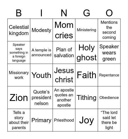 General Conference Bingo Card