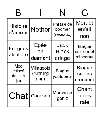 Film minecraft Bingo Card