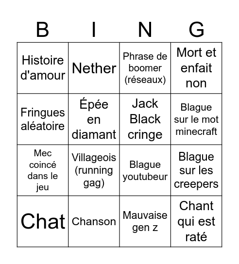 Film minecraft Bingo Card