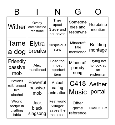 Minecraft Bingo Card