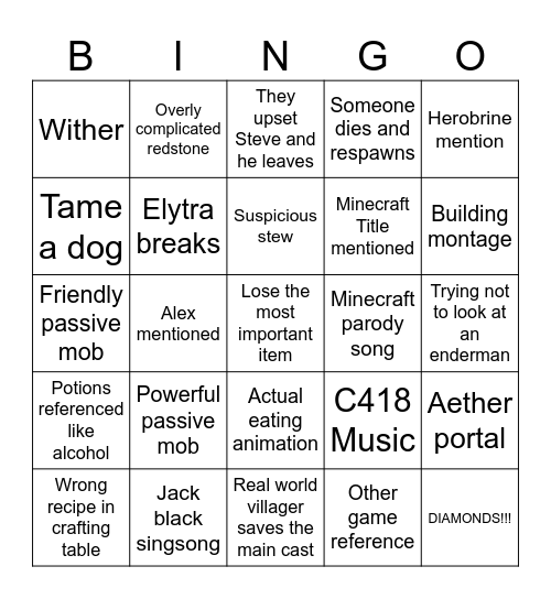 Minecraft Bingo Card