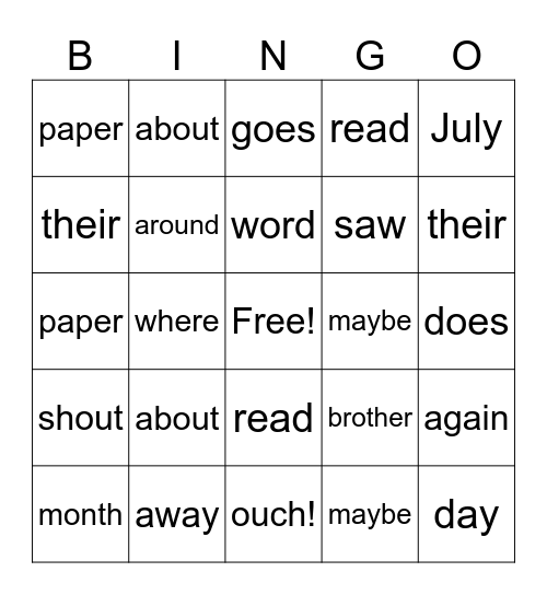Addie's Game Bingo Card