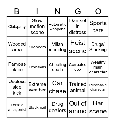 Action Adventure Bingo Card