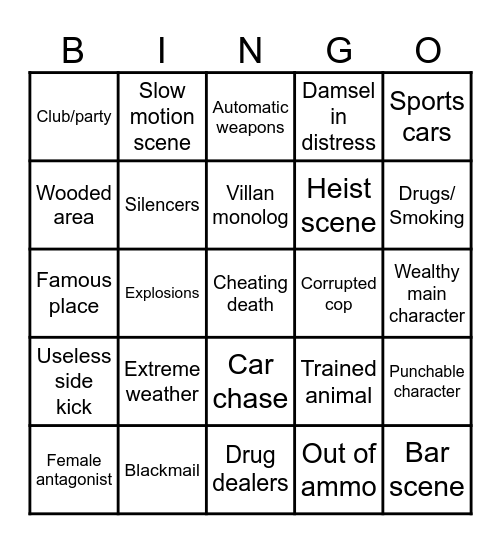 Action Adventure Bingo Card