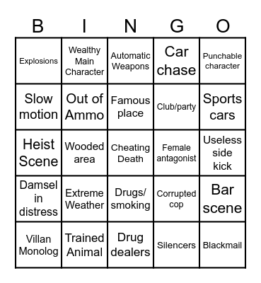 Action Adventure Bingo Card