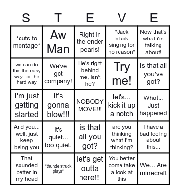 Minecraft Movie Bingo Card