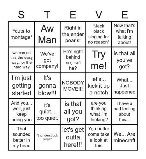 Minecraft Movie Bingo Card