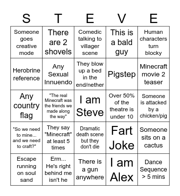 Minecraft movie Bingo Card