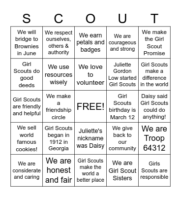 Girl Scouts Birthday BINGO Fun! Bingo Card
