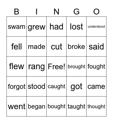 IRREGULAR VERBS Bingo Card
